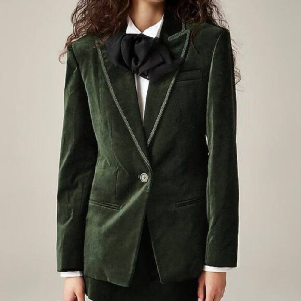 J.Crew Alexandra Velvet Blazer Italian Formal Holidays Lux CF274 Emerald Green 4
